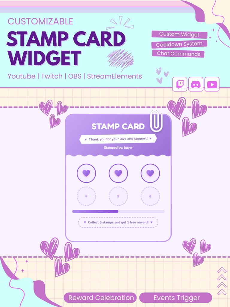 【VTuber向け】【YouTube/Twitch】ロイヤリティスタンプカードウィジェットセット✨│ストリーミング向け