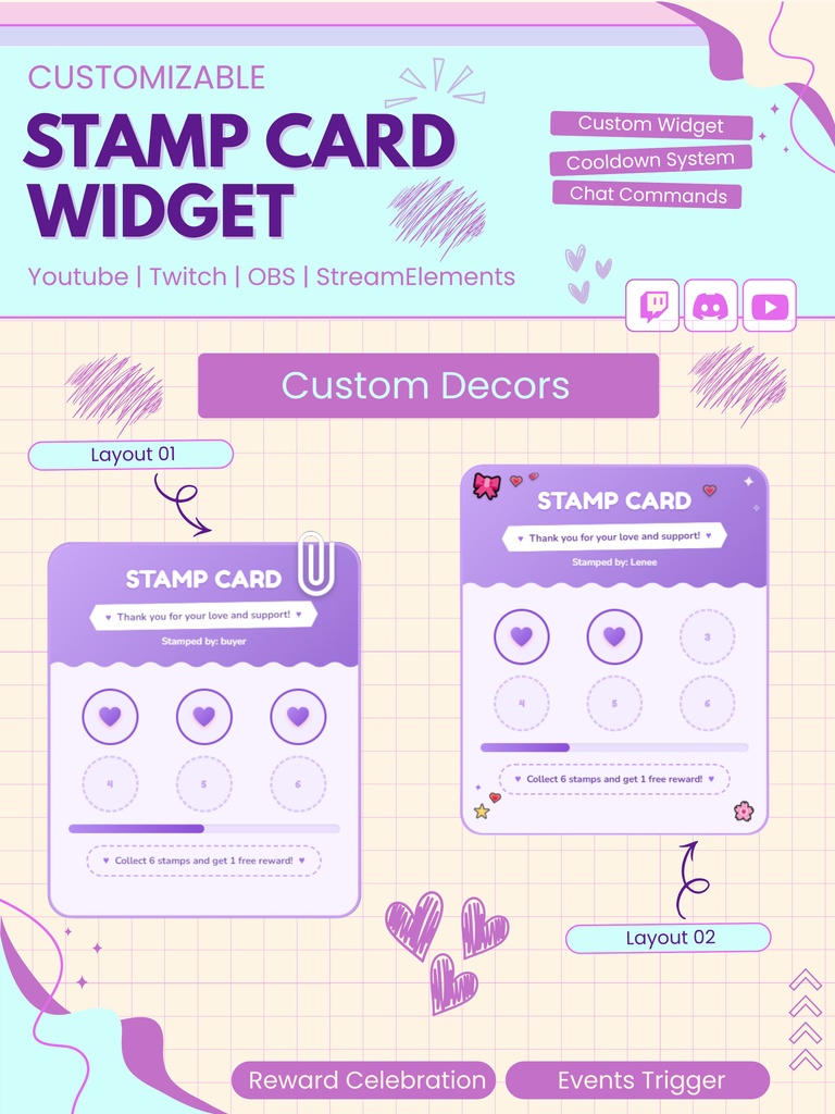 【VTuber向け】【YouTube/Twitch】ロイヤリティスタンプカードウィジェットセット✨│ストリーミング向け