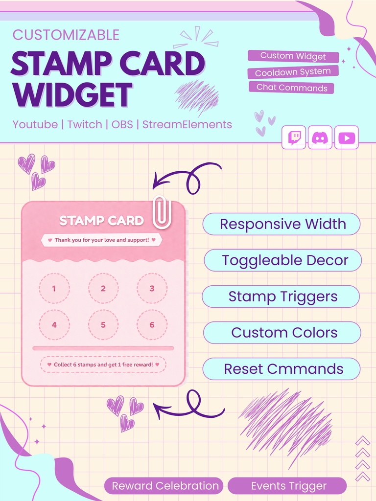 【VTuber向け】【YouTube/Twitch】ロイヤリティスタンプカードウィジェットセット✨│ストリーミング向け