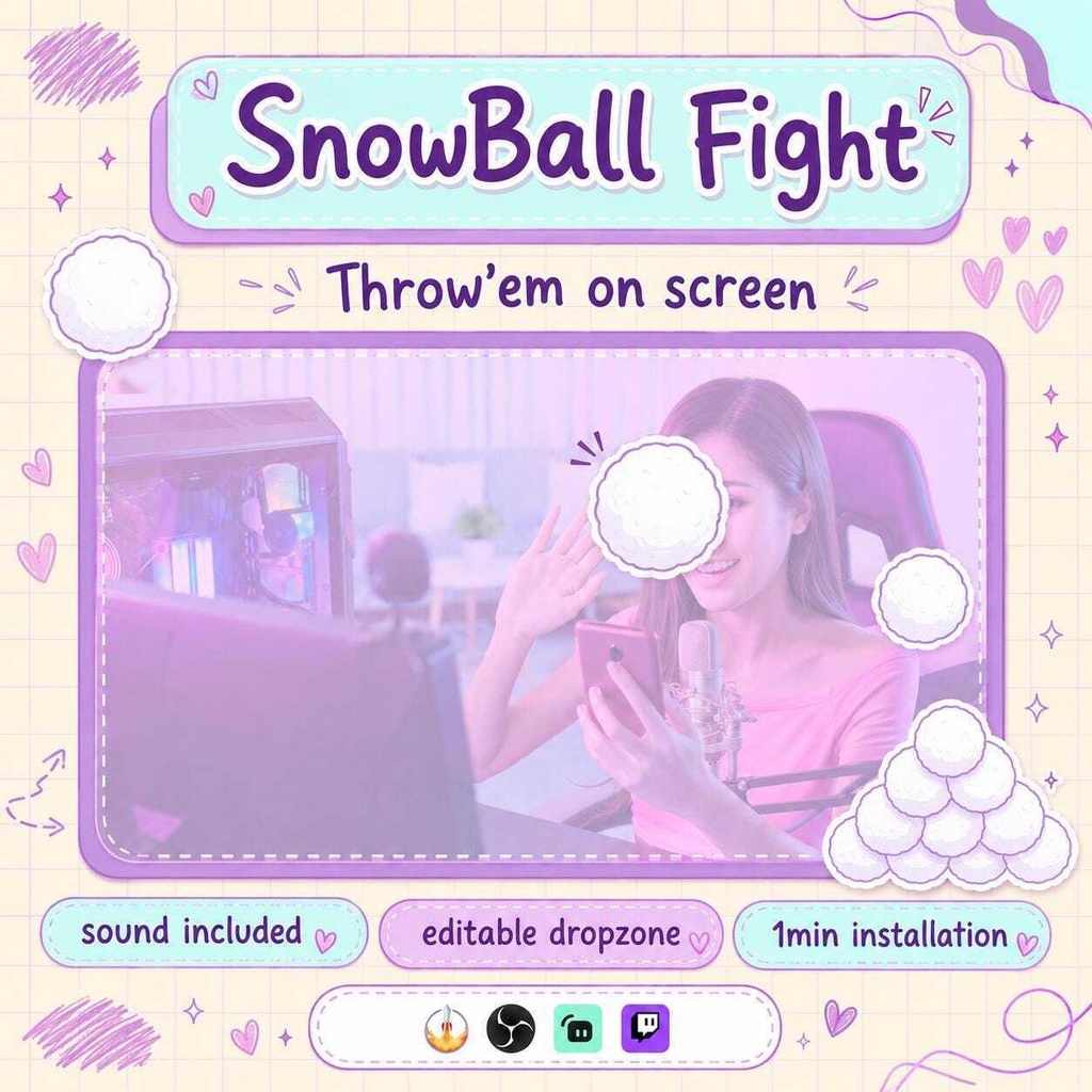 【VTuber向け】【YouTube/Twitch】スノーボールファイティングウィジェットセット✨│ストリーミング用
