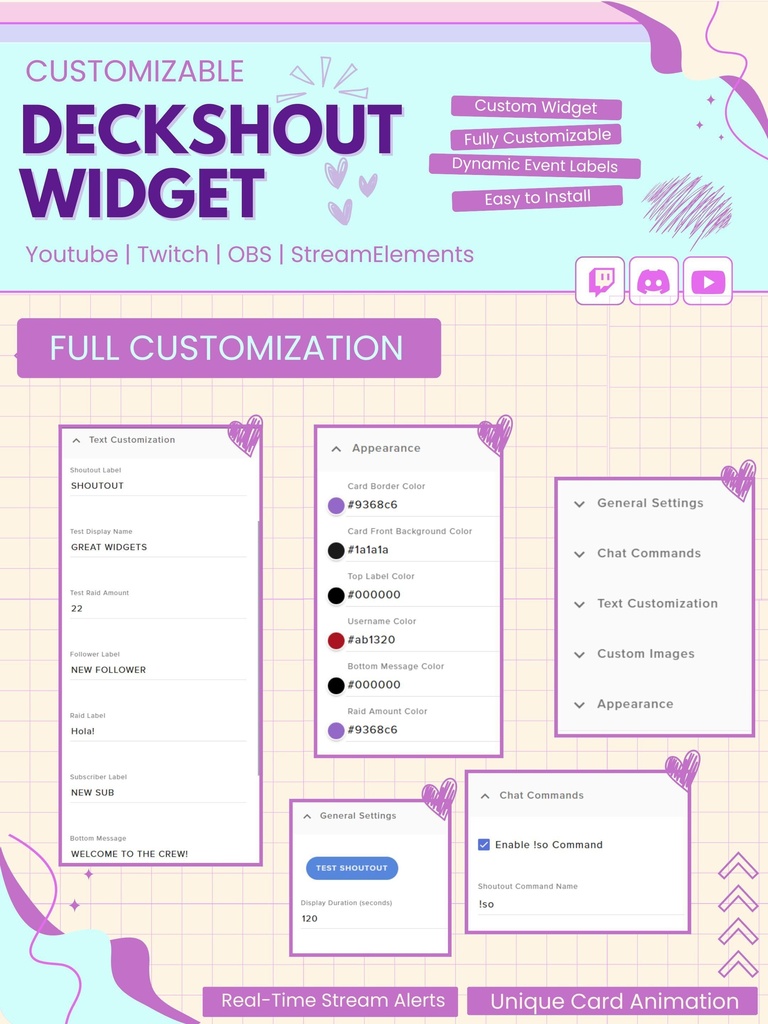 【VTuber向け】【YouTube/Twitch】Tarort Shoutoutウィジェットセット✨│ストリーミング用