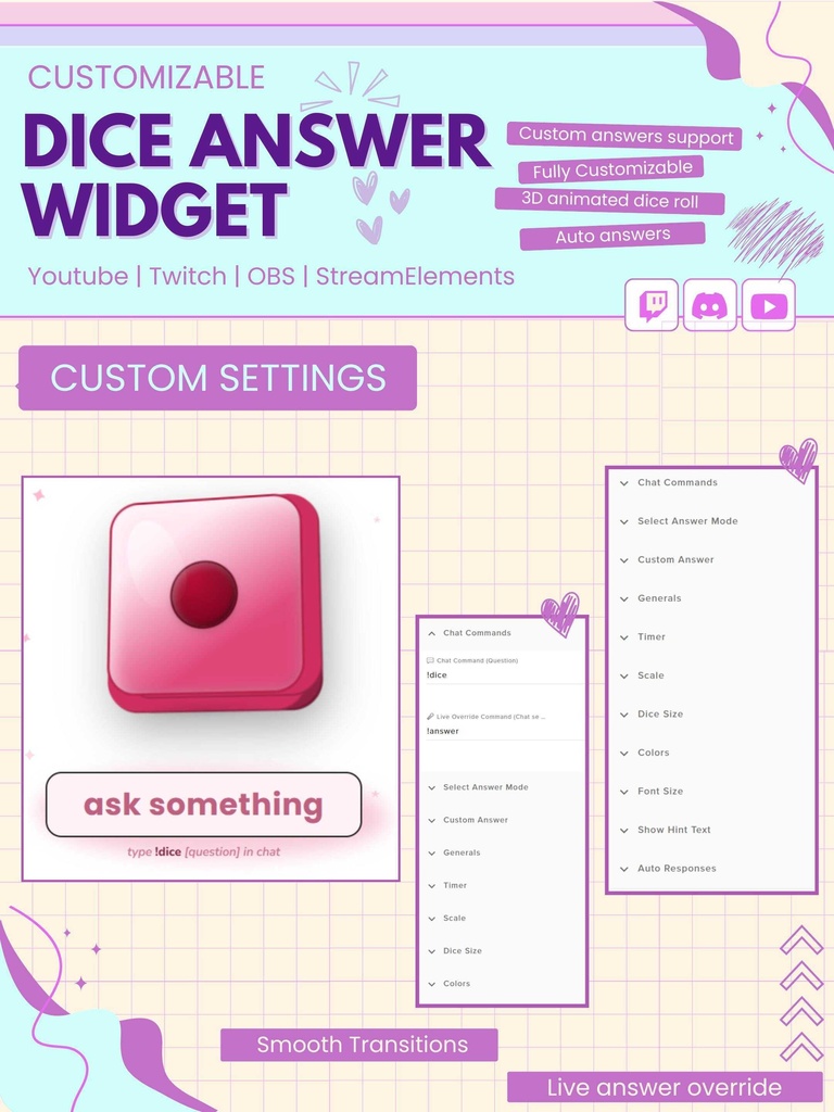 【VTuber向け】【YouTube/Twitch】かわいいサイコロロールウィジェットセット✨│ストリーミング用