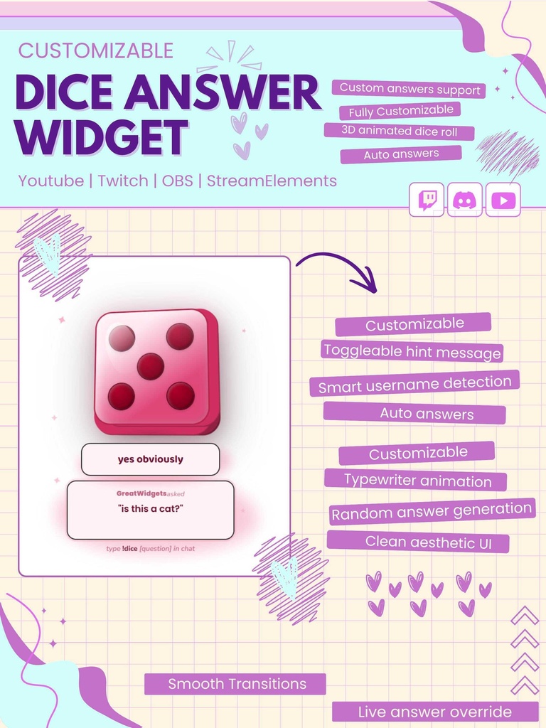【VTuber向け】【YouTube/Twitch】かわいいサイコロロールウィジェットセット✨│ストリーミング用