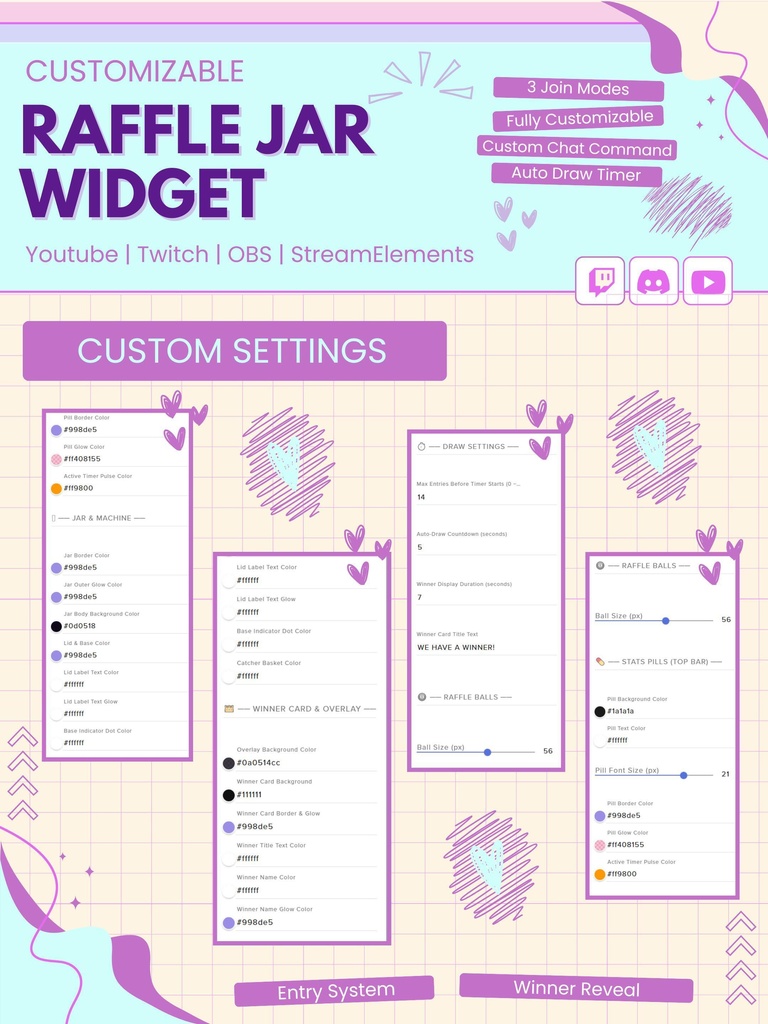 【VTuber向け】【YouTube/Twitch】アニメーション付き抽選ジャーウィジェットセット✨│ストリーミング用