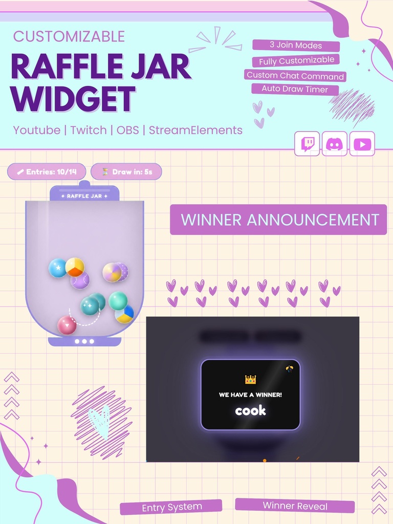 【VTuber向け】【YouTube/Twitch】アニメーション付き抽選ジャーウィジェットセット✨│ストリーミング用