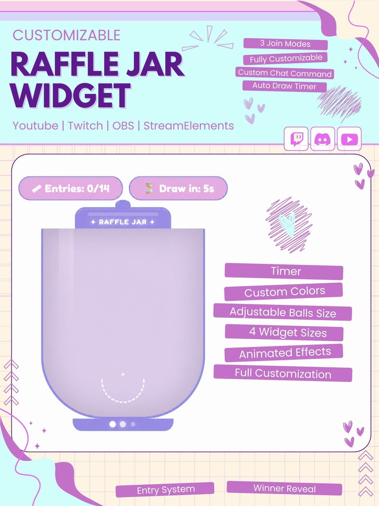 【VTuber向け】【YouTube/Twitch】アニメーション付き抽選ジャーウィジェットセット✨│ストリーミング用