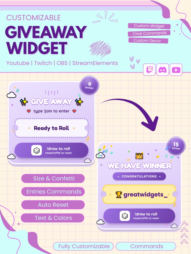 【VTuber向け】【YouTube/Twitch】プレゼント企画エンゲージメントウィジェットセット✨│ストリーミング向け