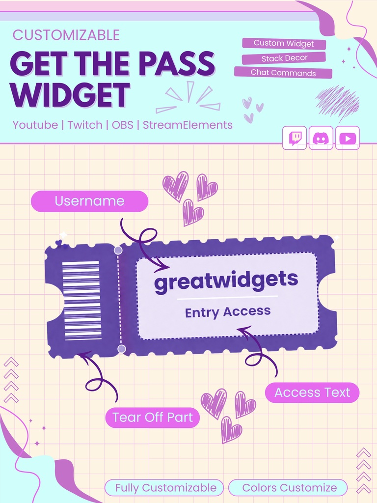 【VTuber向け】【YouTube/Twitch】カスタマイズ可能なGet the Passウィジェットセット✨│ストリーミング向け