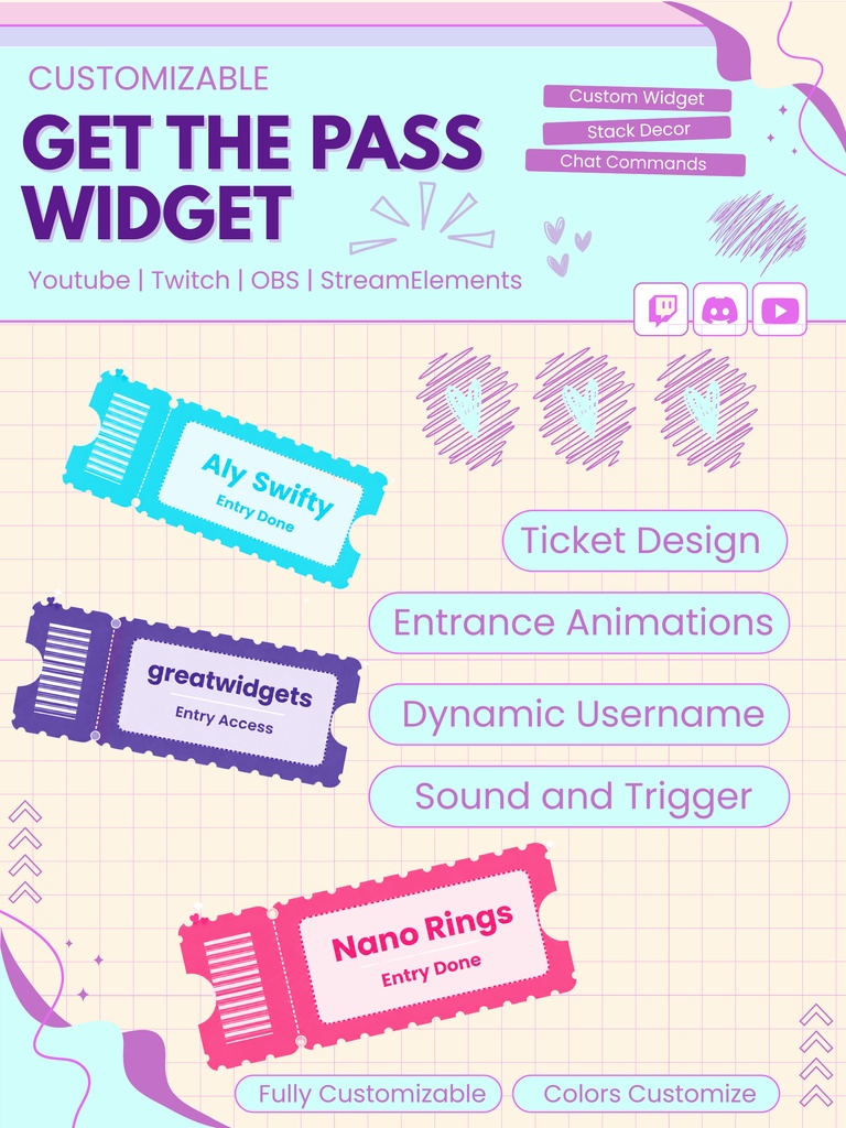 【VTuber向け】【YouTube/Twitch】カスタマイズ可能なGet the Passウィジェットセット✨│ストリーミング向け