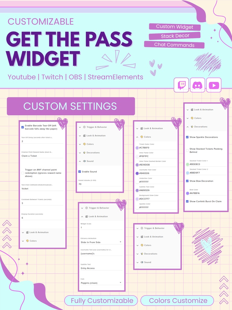 【VTuber向け】【YouTube/Twitch】カスタマイズ可能なGet the Passウィジェットセット✨│ストリーミング向け