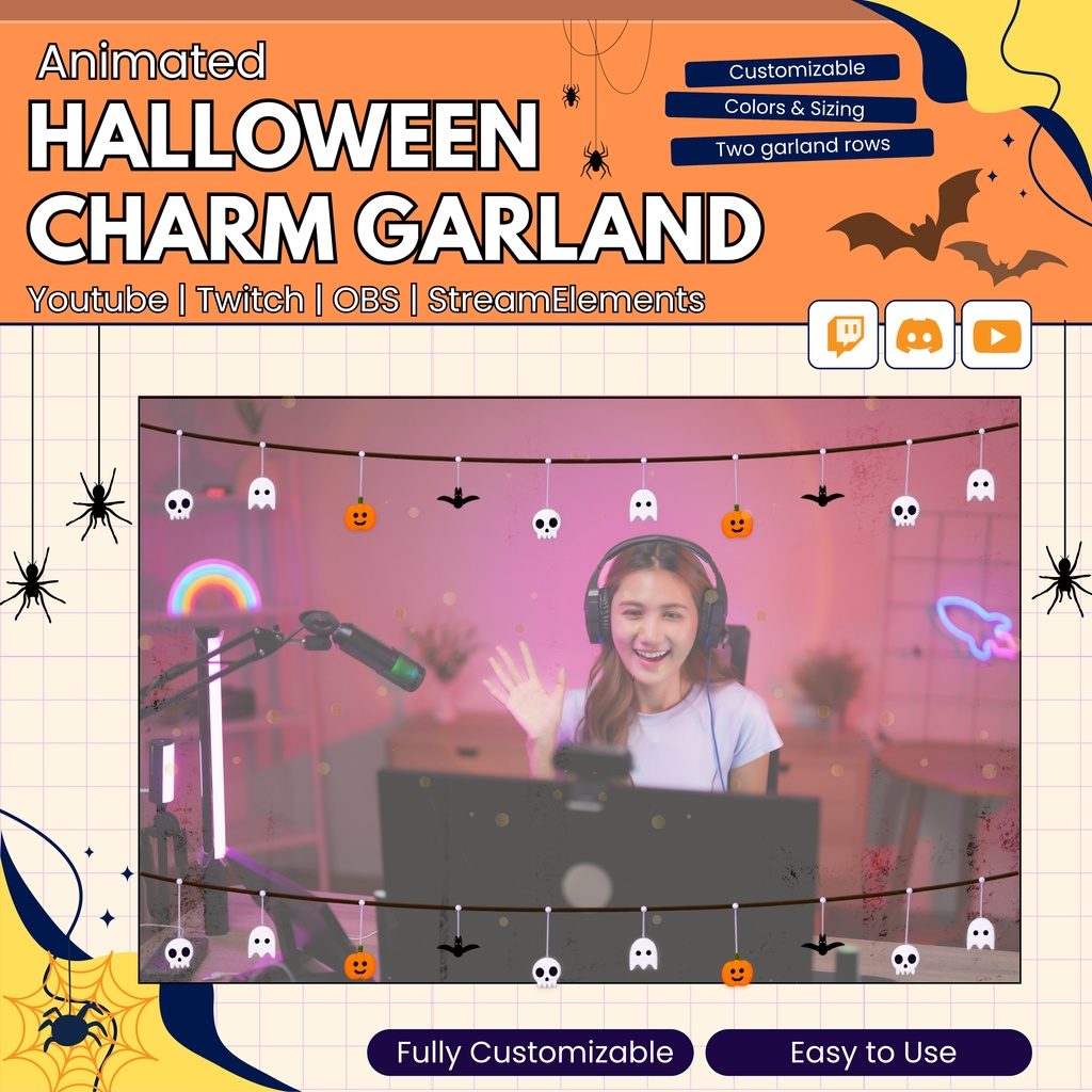 【VTuber向け】【YouTube/Twitch】ハロウィンデコレーションガーランドウィジェットセット✨│配信用