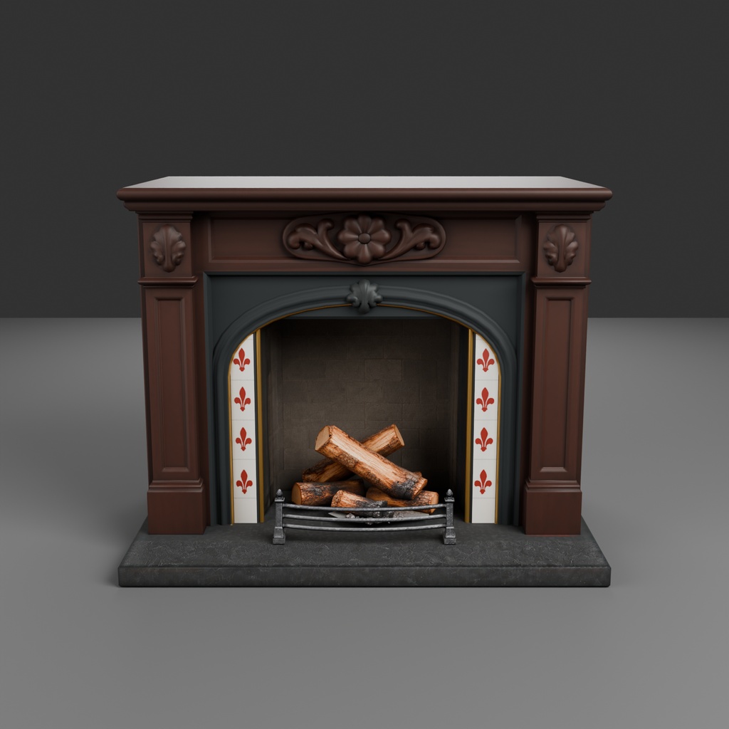 【Victorian Collection No.007】ヴィクトリアン暖炉 / 3Dモデル(VRChat・Unity・Blender対応)