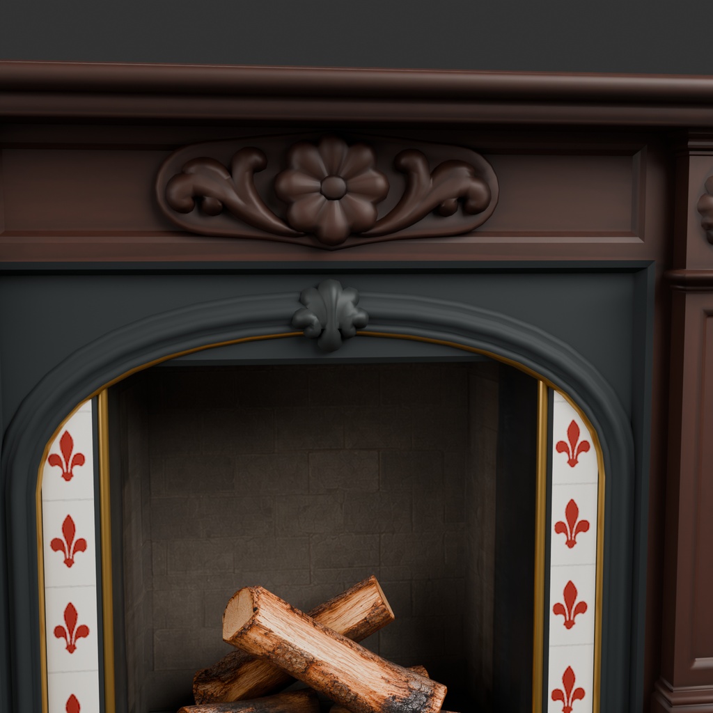 【Victorian Collection No.007】ヴィクトリアン暖炉 / 3Dモデル(VRChat・Unity・Blender対応)