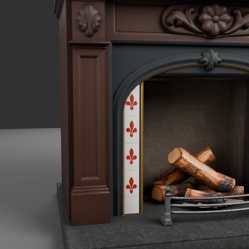 【Victorian Collection No.007】ヴィクトリアン暖炉 / 3Dモデル(VRChat・Unity・Blender対応)