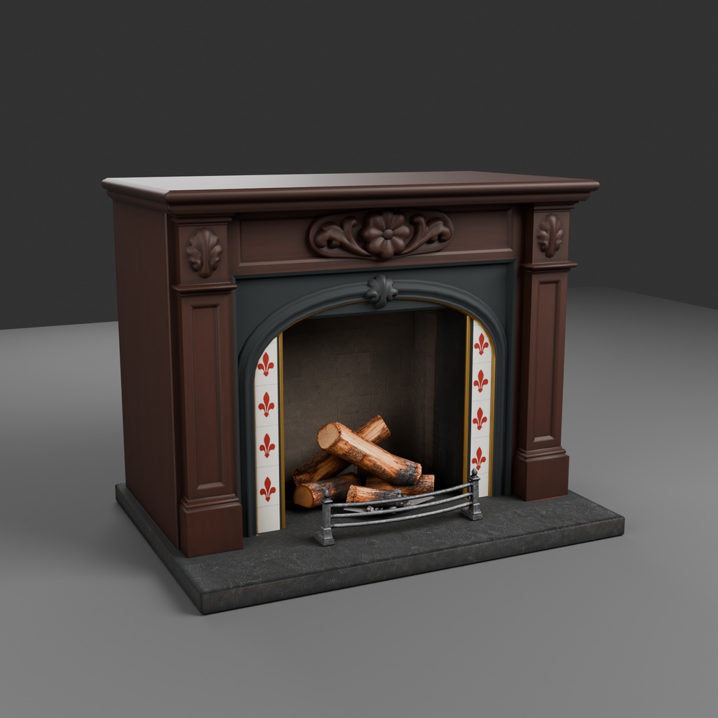 【Victorian Collection No.007】ヴィクトリアン暖炉 / 3Dモデル(VRChat・Unity・Blender対応)