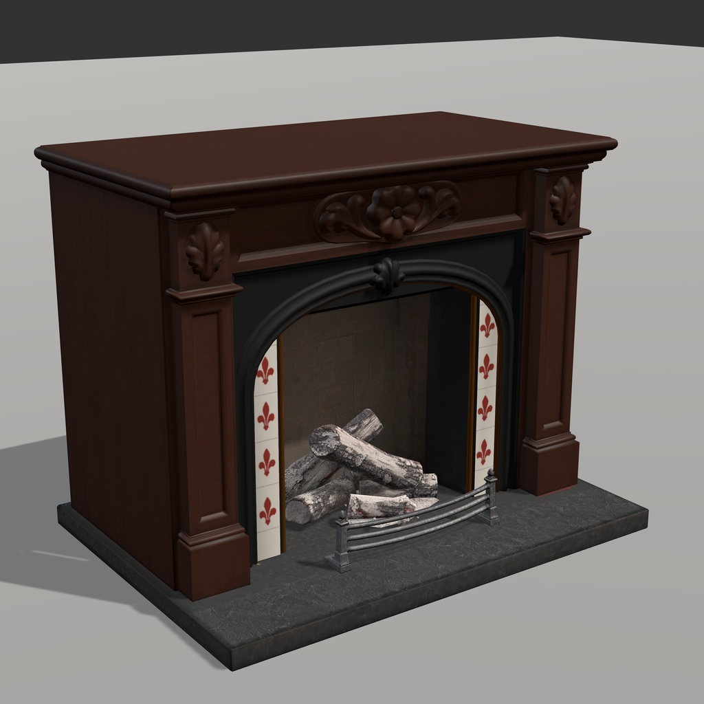 【Victorian Collection No.007】ヴィクトリアン暖炉 / 3Dモデル(VRChat・Unity・Blender対応)