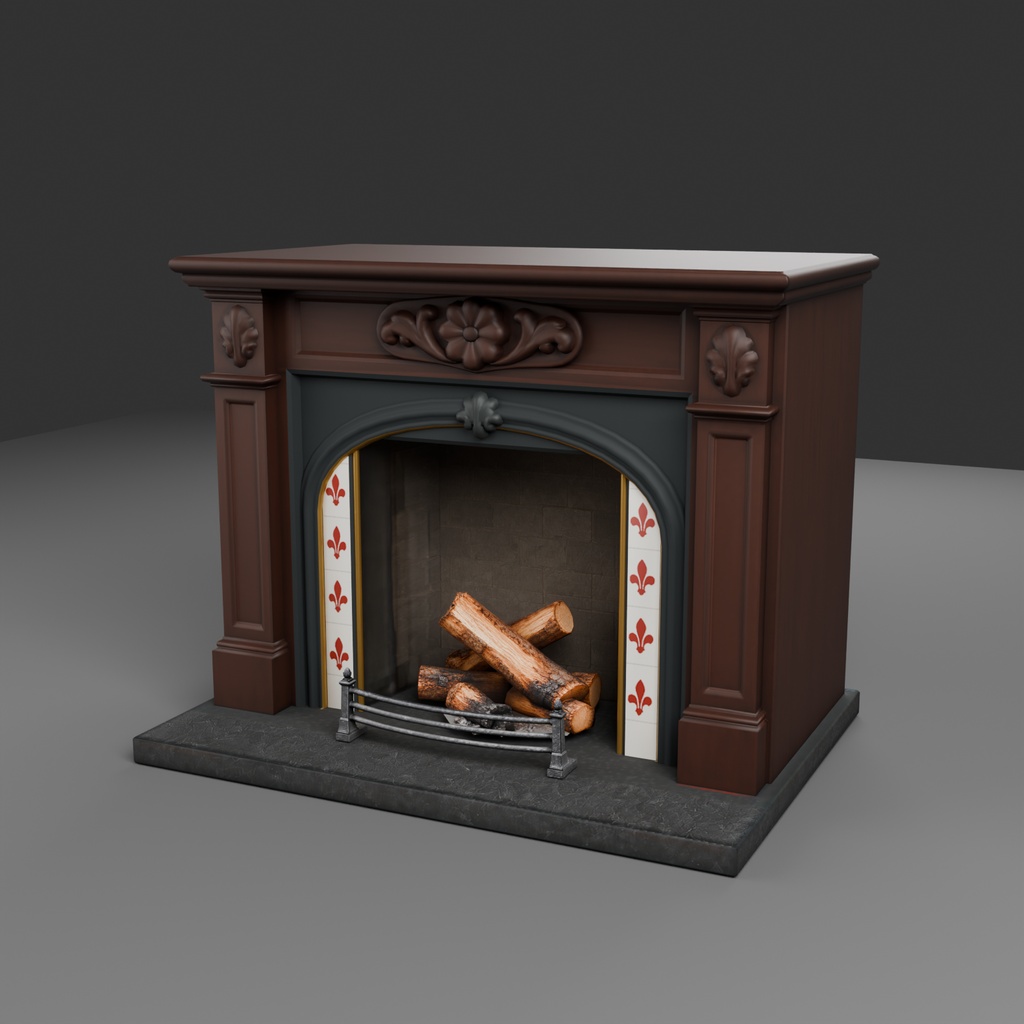 【Victorian Collection No.007】ヴィクトリアン暖炉 / 3Dモデル(VRChat・Unity・Blender対応)