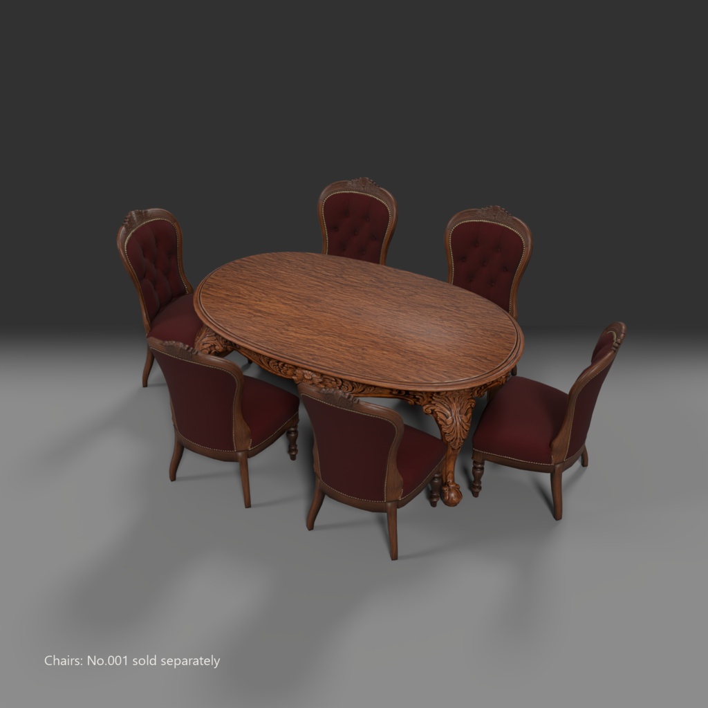 【Victorian Collection No.009】ヴィクトリア調 楕円ダイニングテーブル(6人掛け) / 3Dモデル(VRChat・Unity・Blender対応)