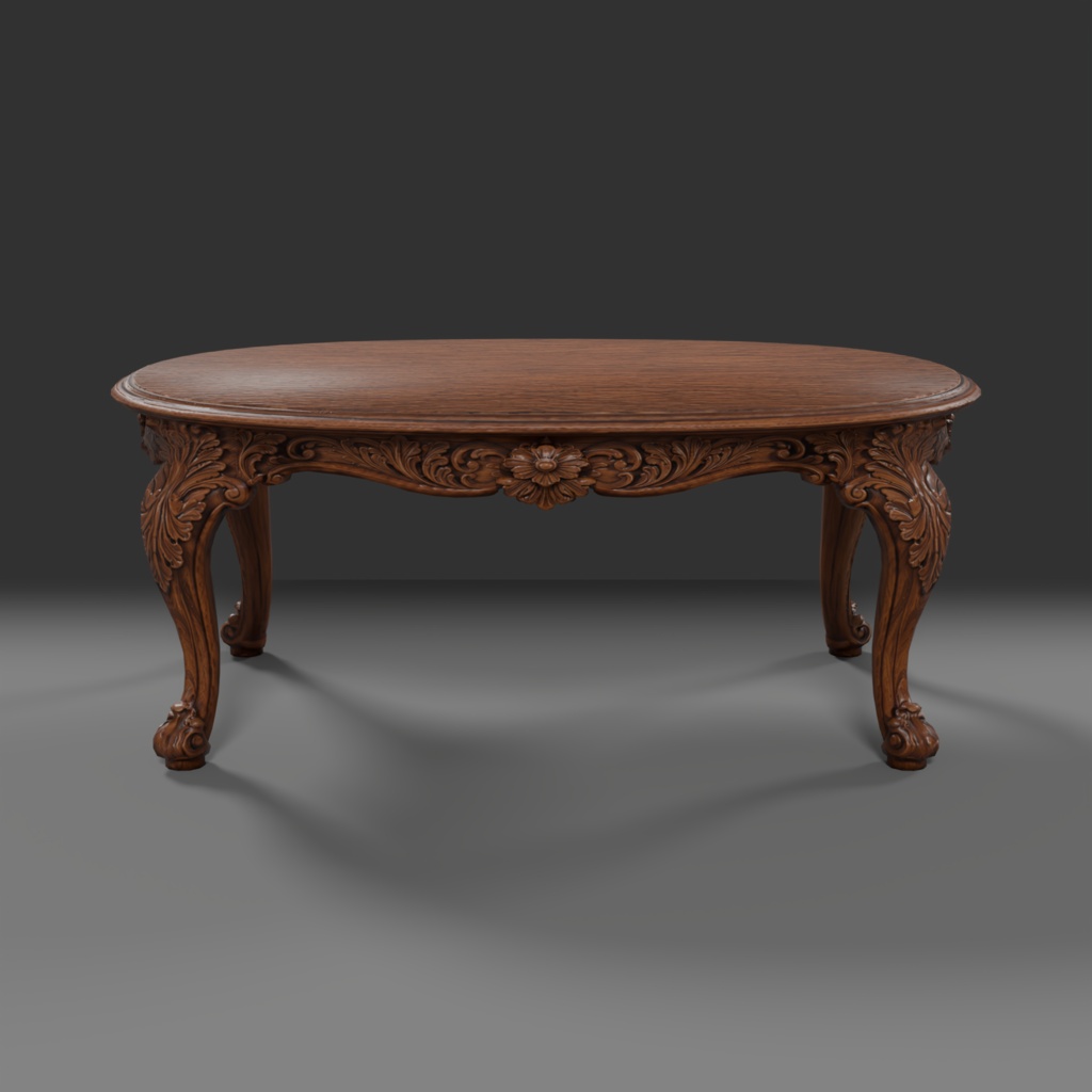 【Victorian Collection No.009】ヴィクトリア調 楕円ダイニングテーブル(6人掛け) / 3Dモデル(VRChat・Unity・Blender対応)