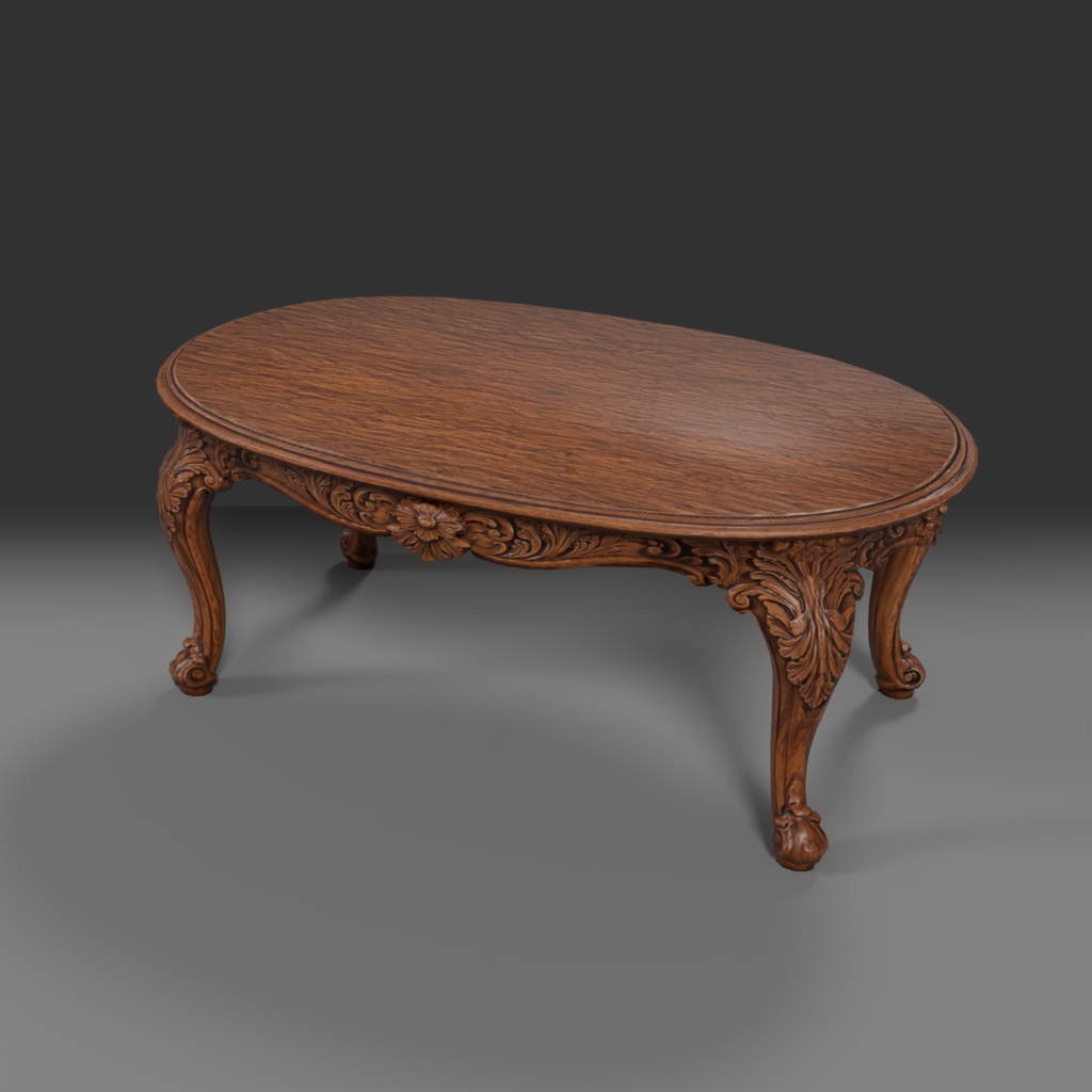 【Victorian Collection No.009】ヴィクトリア調 楕円ダイニングテーブル(6人掛け) / 3Dモデル(VRChat・Unity・Blender対応)