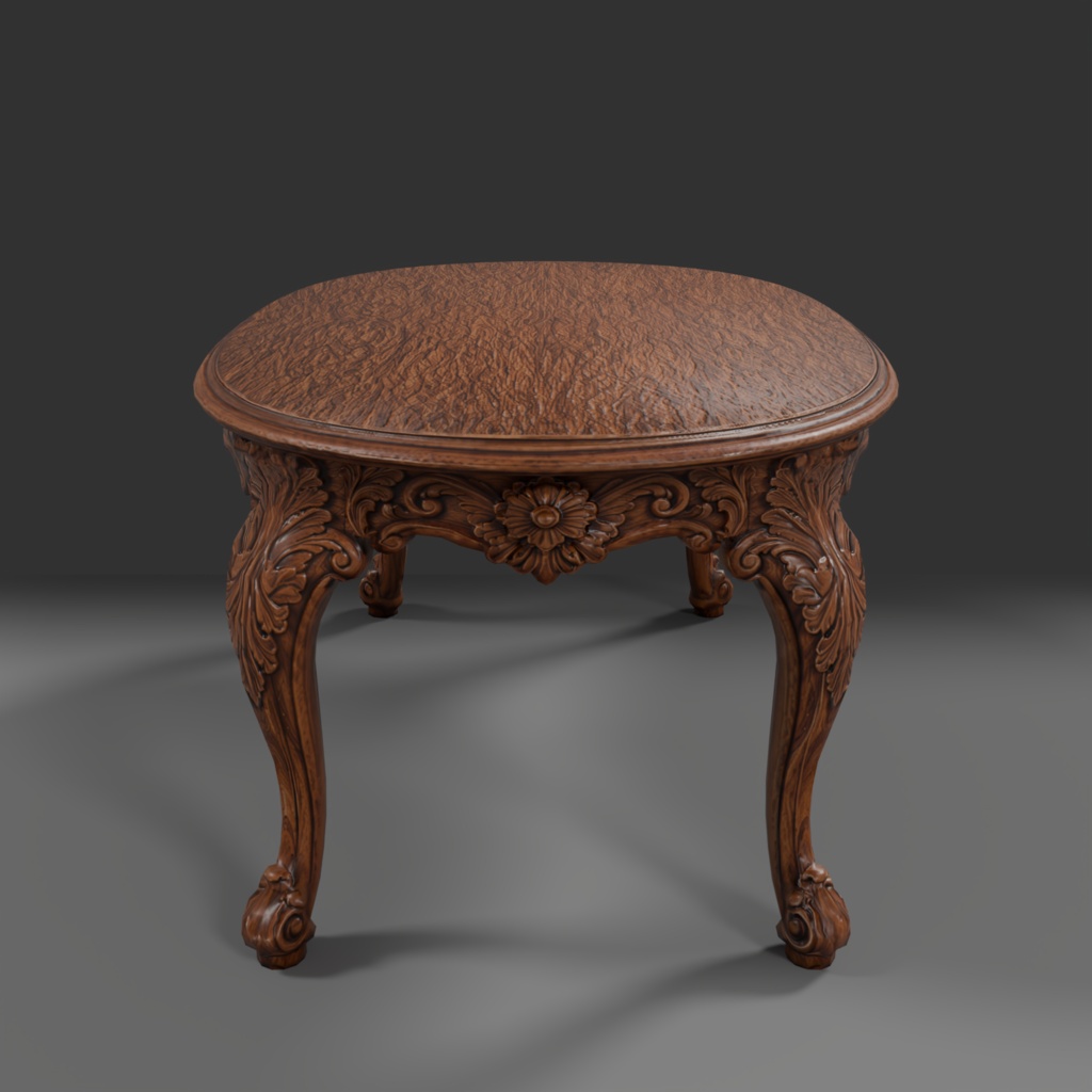 【Victorian Collection No.009】ヴィクトリア調 楕円ダイニングテーブル(6人掛け) / 3Dモデル(VRChat・Unity・Blender対応)