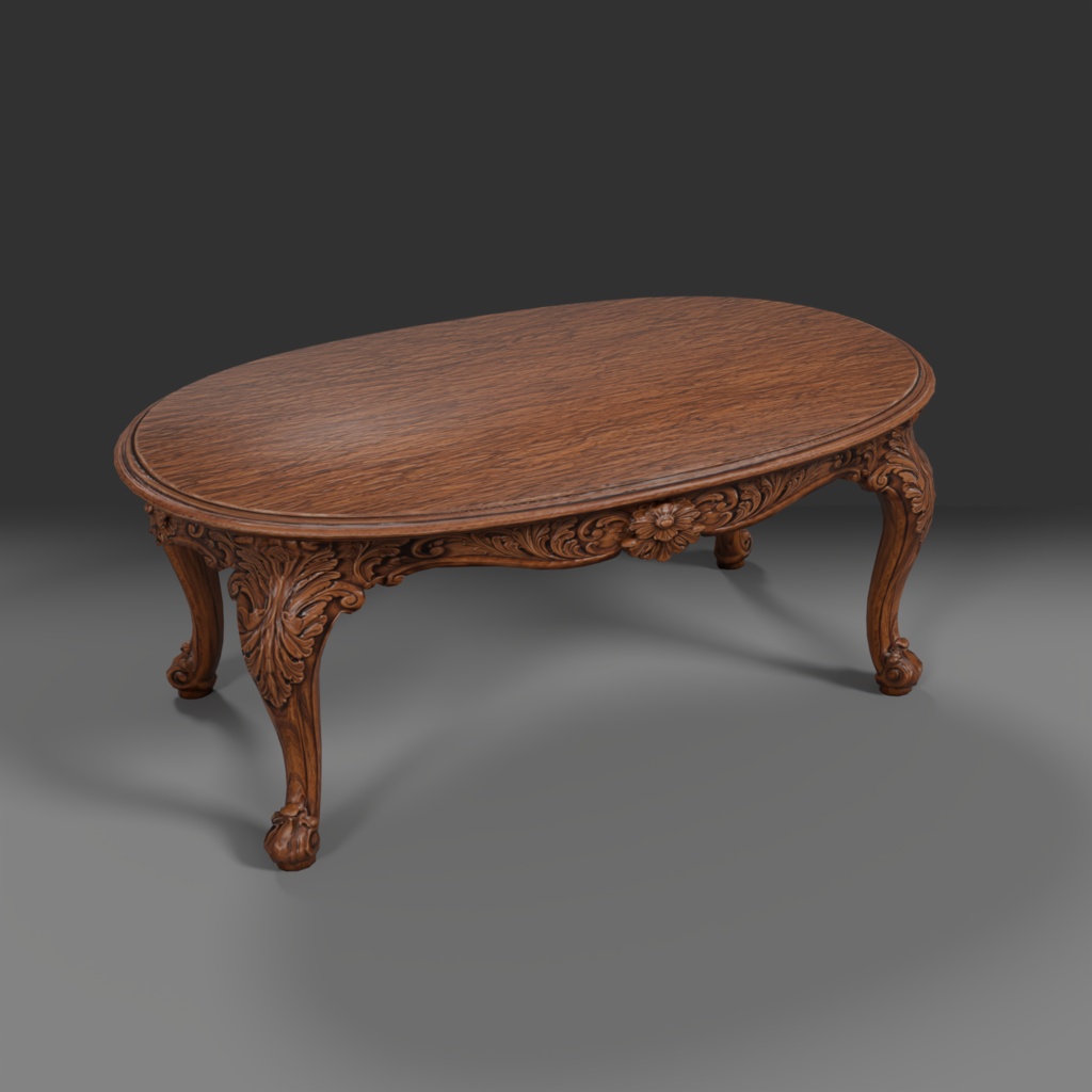 【Victorian Collection No.009】ヴィクトリア調 楕円ダイニングテーブル（6人掛け） / 3Dモデル（VRChat・Unity・Blender対応）