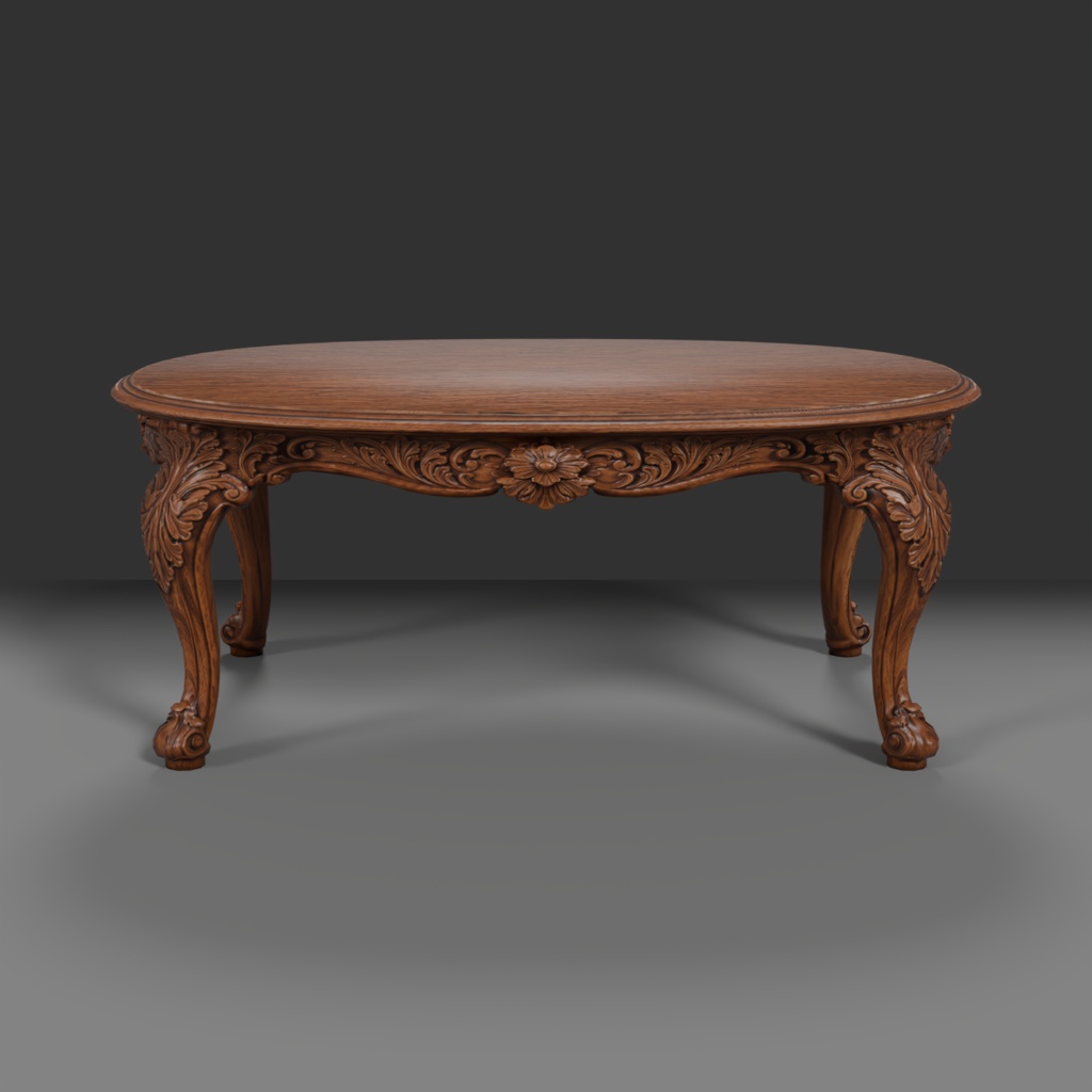【Victorian Collection No.009】ヴィクトリア調 楕円ダイニングテーブル(6人掛け) / 3Dモデル(VRChat・Unity・Blender対応)