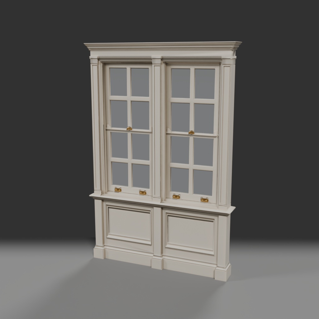 【Victorian Collection No.010】ヴィクトリア調 アイボリーの2連窓 / 3Dモデル(VRChat・Unity・Blender対応)