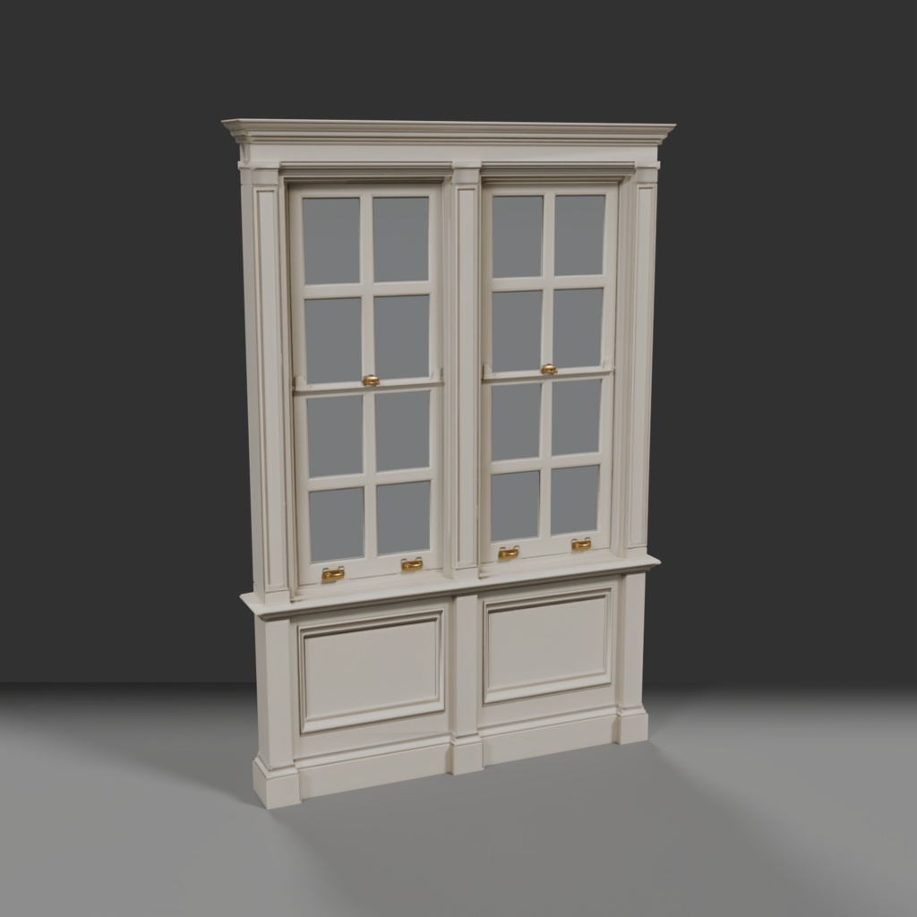 【Victorian Collection No.010】ヴィクトリア調 アイボリーの2連窓 / 3Dモデル(VRChat・Unity・Blender対応)