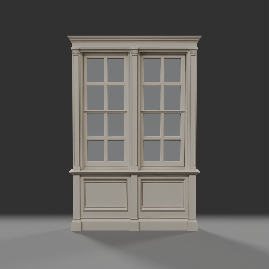 【Victorian Collection No.010】ヴィクトリア調 アイボリーの2連窓 / 3Dモデル(VRChat・Unity・Blender対応)