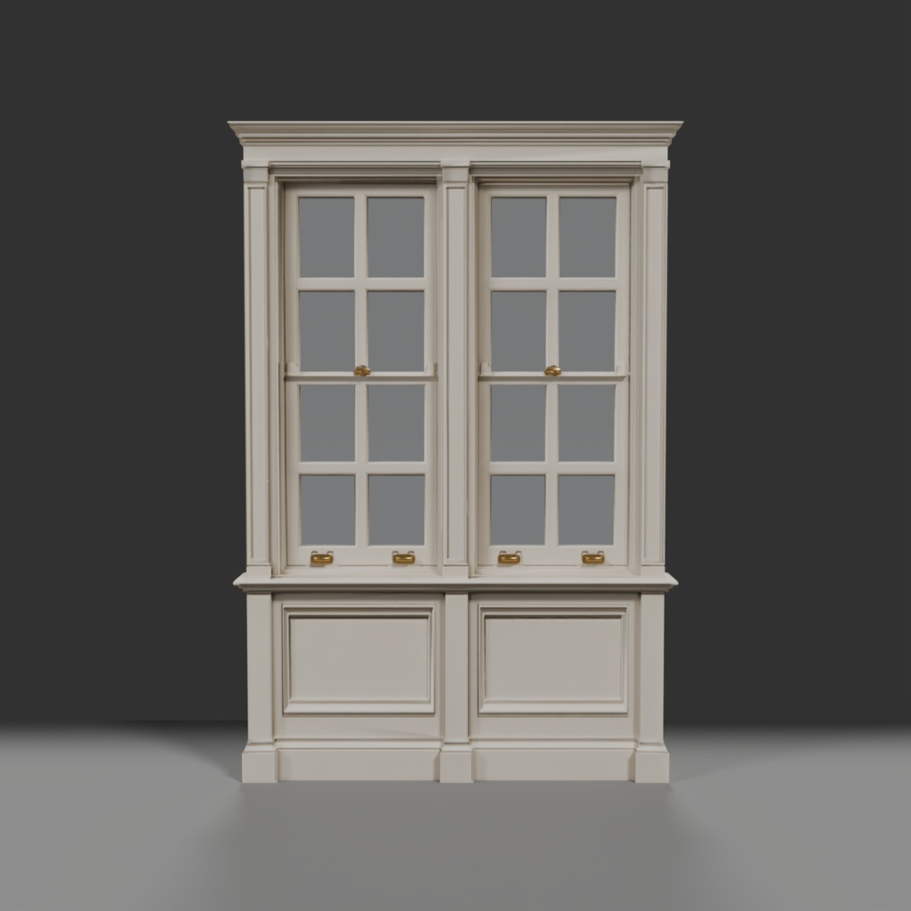 【Victorian Collection No.010】ヴィクトリア調 アイボリーの2連窓 / 3Dモデル(VRChat・Unity・Blender対応)