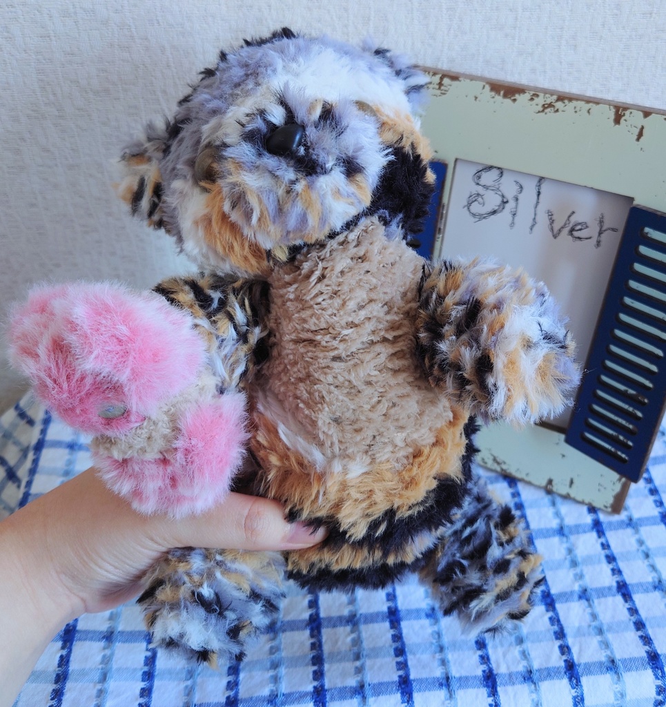 【おうちが決まりました】【一点物】お人形を持ったあみぐるみのクマさん