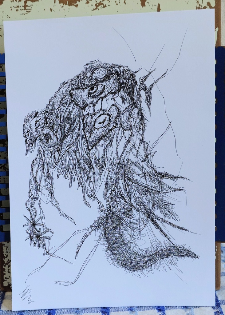 【原画/一点物】ボールペン画「二枚舌」