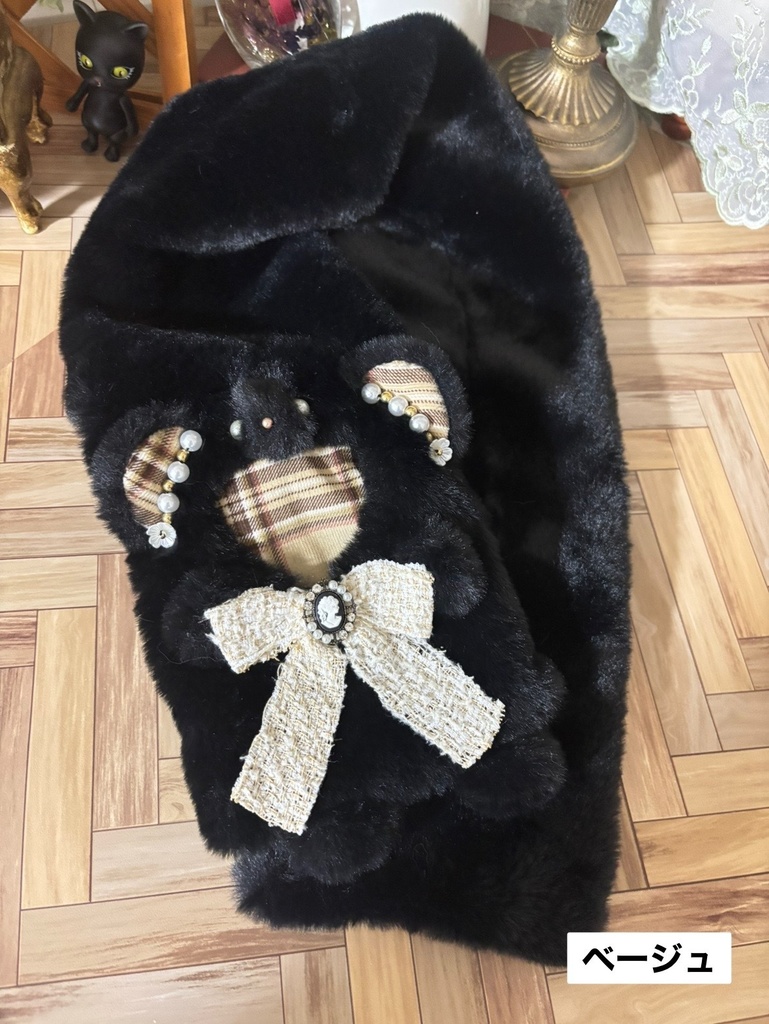 🧣ふあふあくまさんのマフラー🧸ブラックベース
