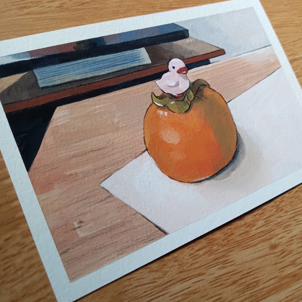 #3 原画 『柿』手描きイラスト 絵画 静物画