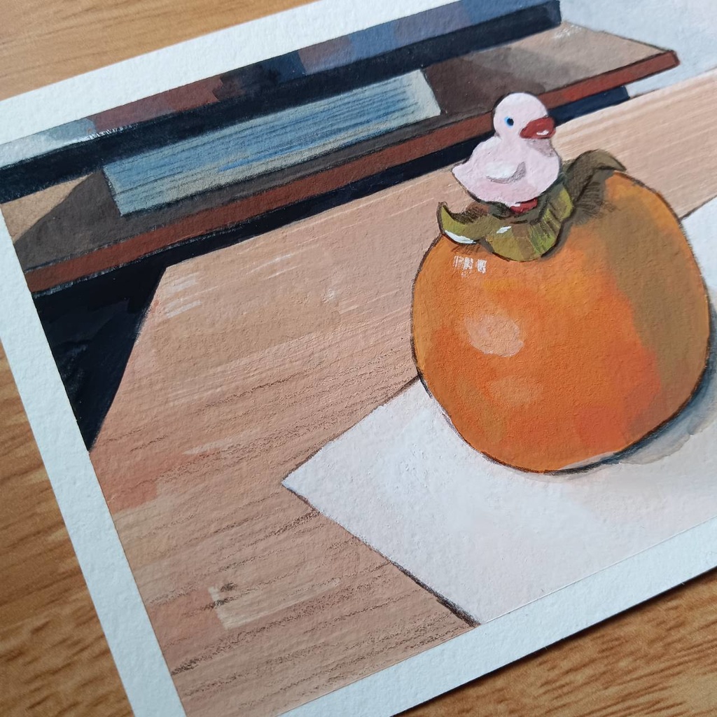 #3 原画 『柿』手描きイラスト 絵画 静物画