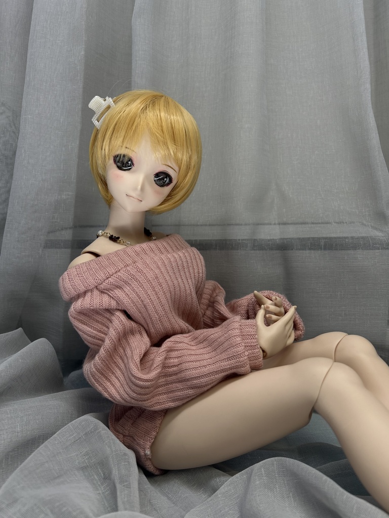 リブニット オフショルロングセーター