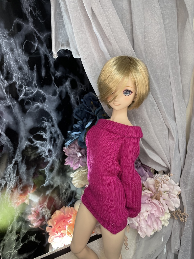 リブニット オフショルロングセーター