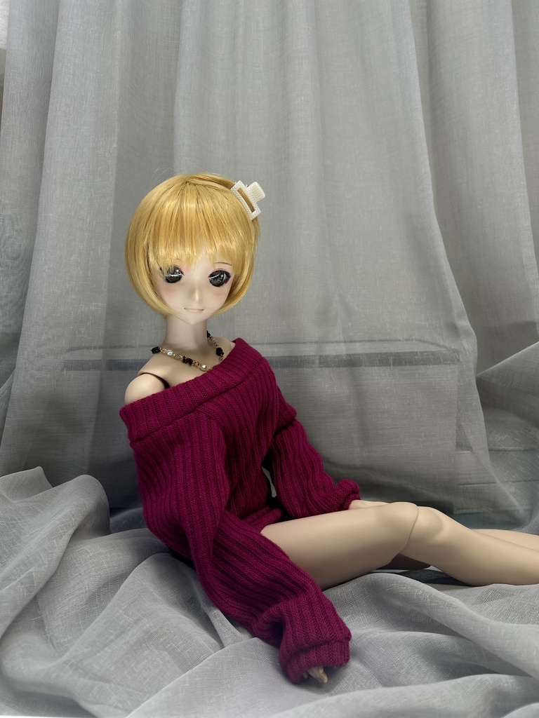 リブニット オフショルロングセーター