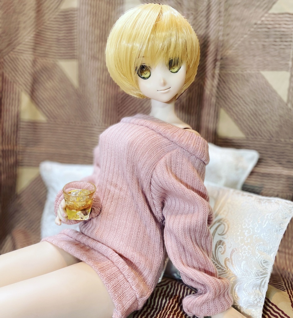 リブニット オフショルロングセーター