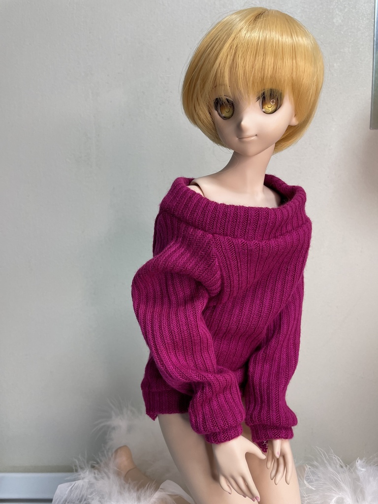 リブニット オフショルロングセーター