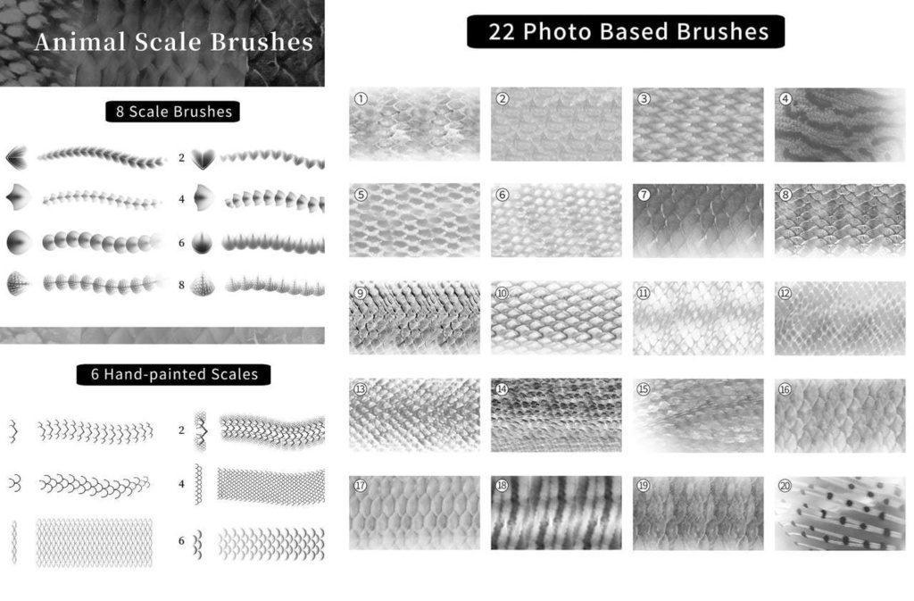 BeastScale – 37 Animal Scale Brushes for Procreate, Photoshop & CSP
