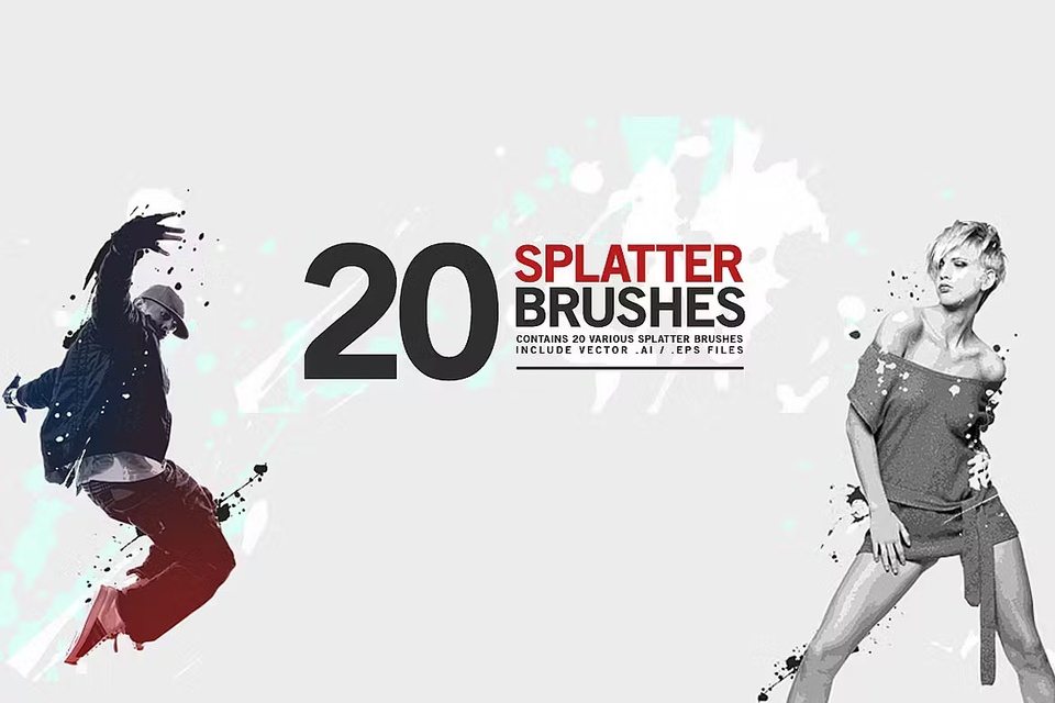 20 Splatter Brushes ABR|AI|EPS