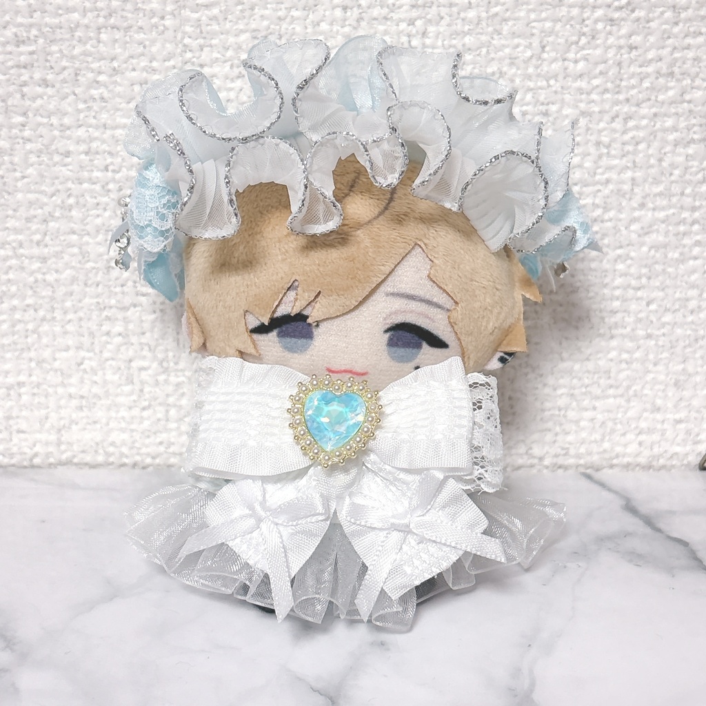にじぱぺ用ぬい服 ホワイトブルー ポンチョ&ヘッドドレス