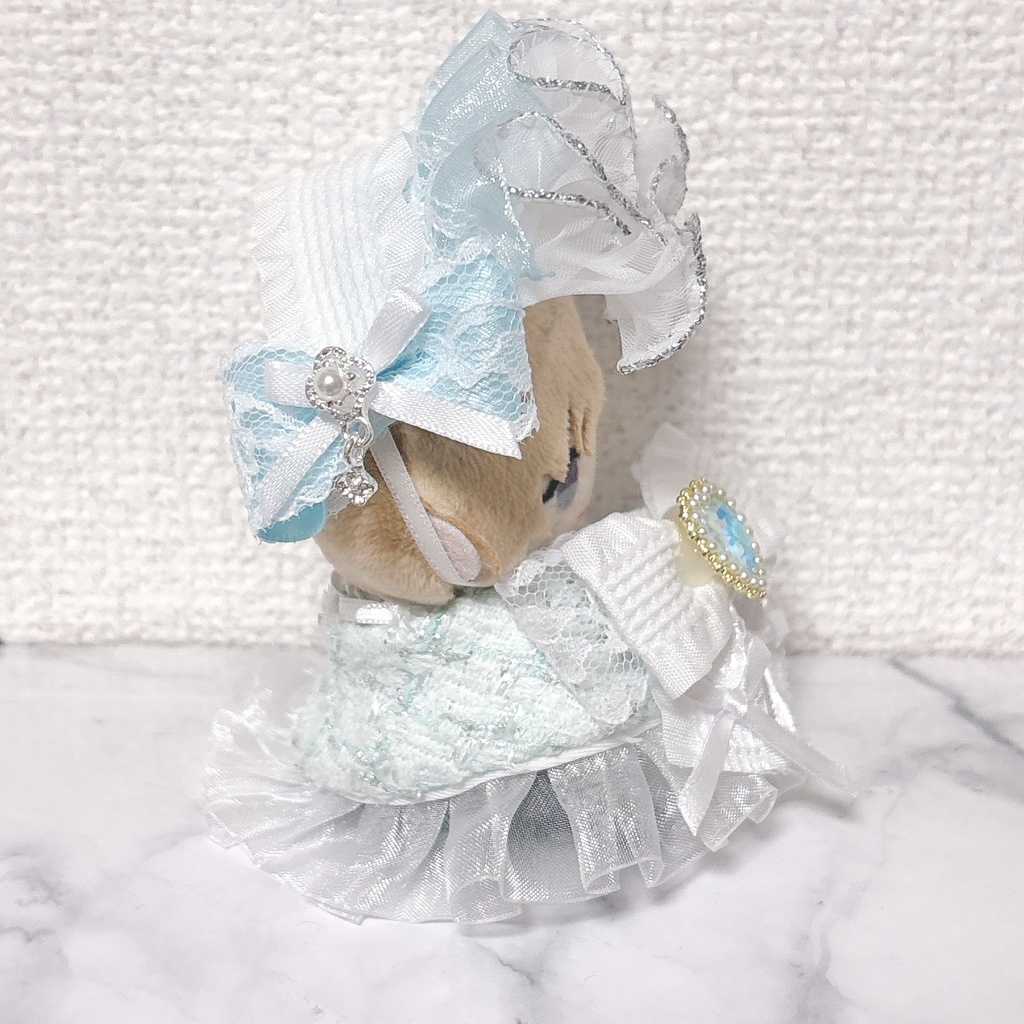 にじぱぺ用ぬい服 ホワイトブルー ポンチョ&ヘッドドレス