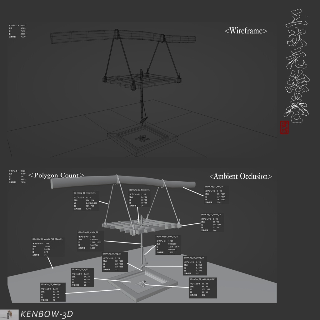 3Dモデル:囲炉裏(いろり)