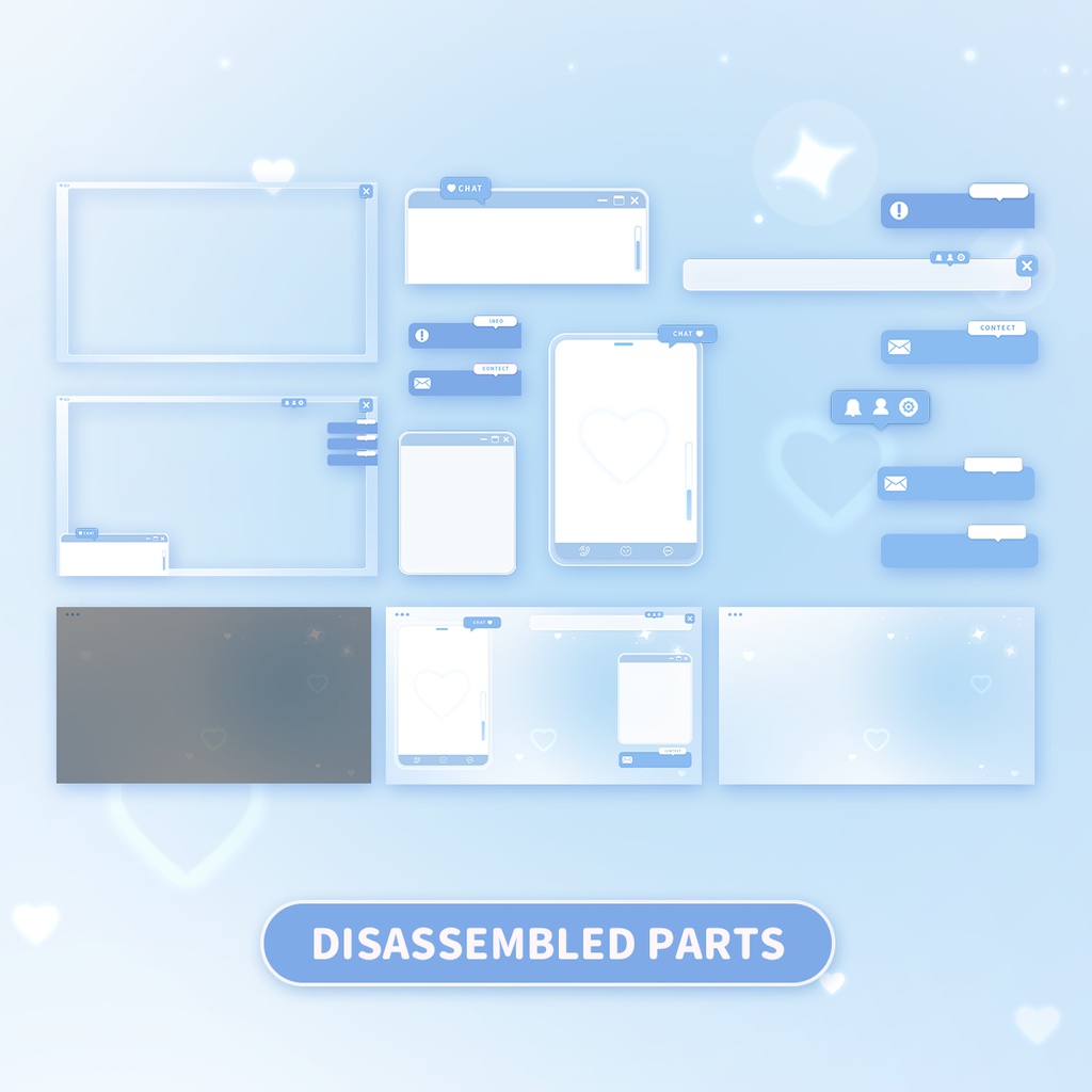 【Vtuber向け】 雑談 ゲーム実況オーバーレイ背景 Stream Overlay | Pink cute style Stream Overlay | Blue cute