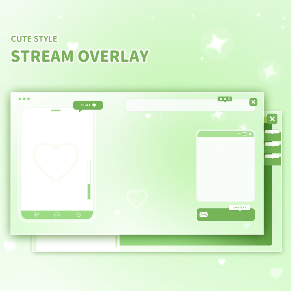 【Vtuber向け】 雑談 ゲーム実況オーバーレイ背景 Stream Overlay | green cute style