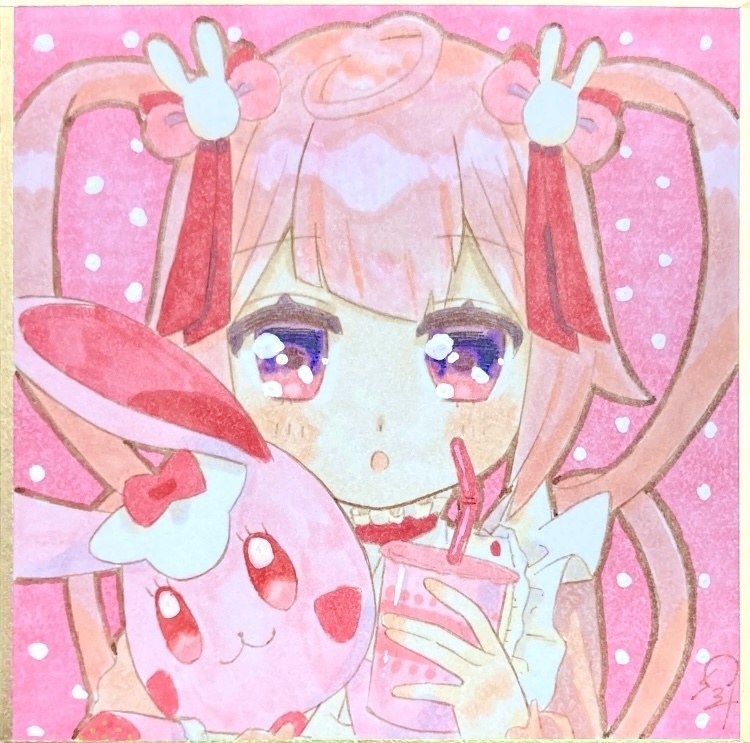 【ミニ色紙】ピンク髪ちゃん