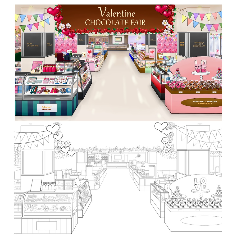 バレンタイン・チョコレートフェアの背景/ Background Art of Valentine's Chocolate Fair